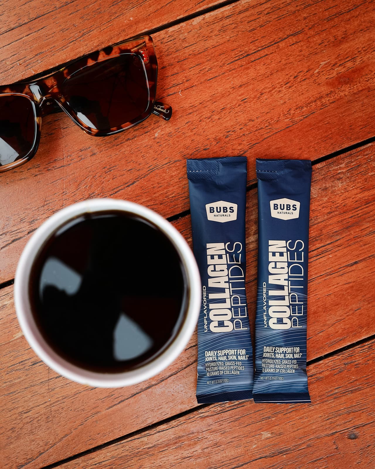BUBS Naturals Collagen Peptides Stick Packs and Coffee
