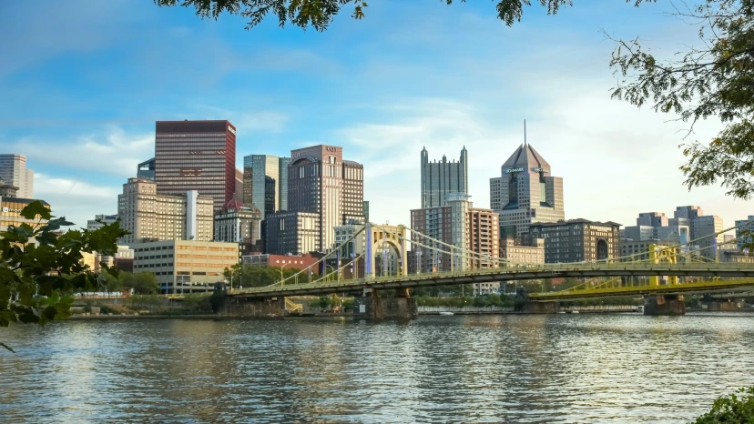 Scenic view of the Pittsburgh skyline and Allegheny River waterfront