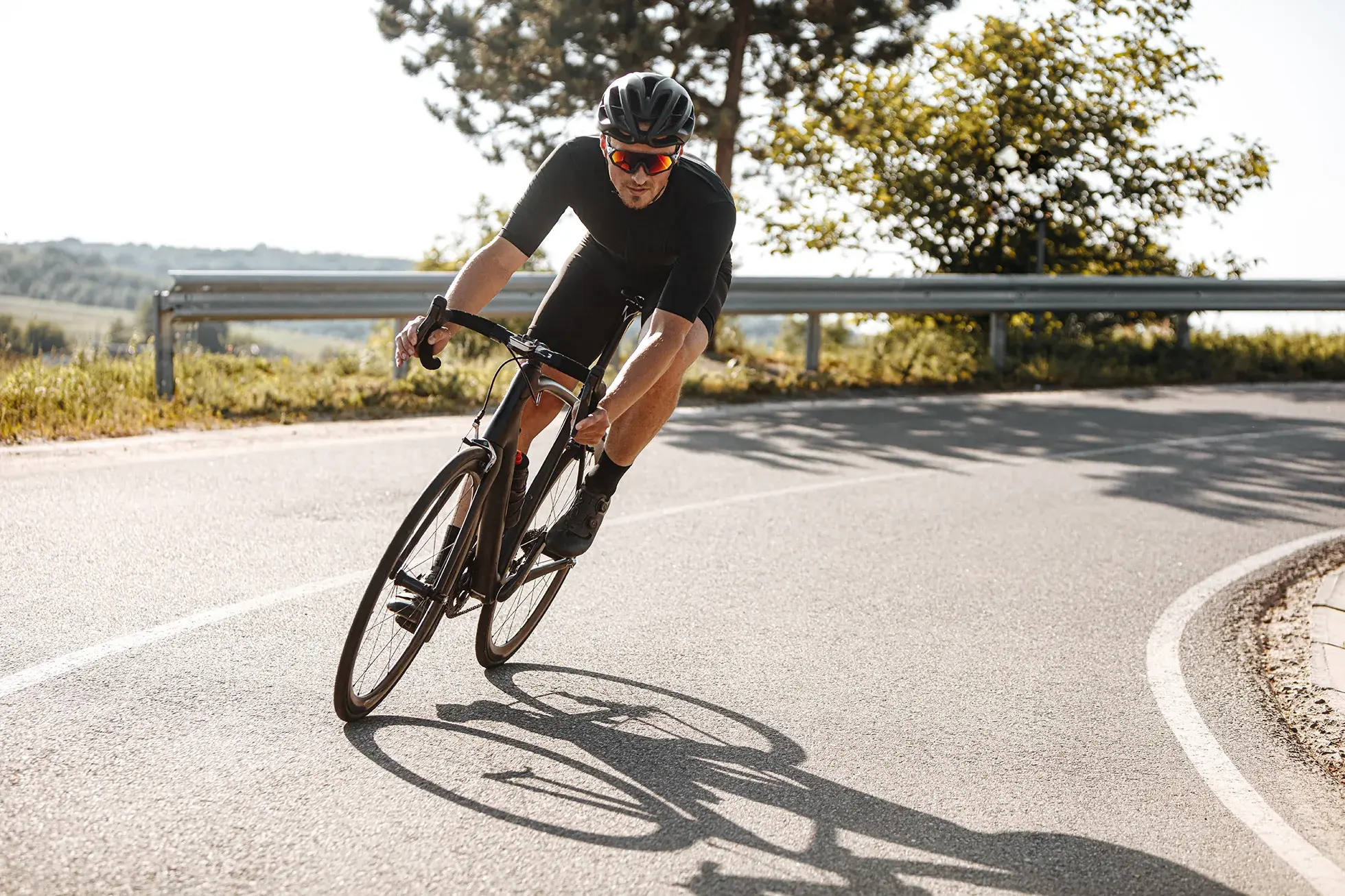 A cyclist on the road.