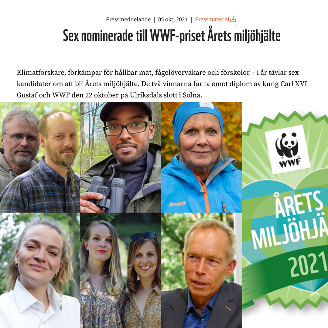 Olga nominerad till WWF-priset Årets miljöhjälte