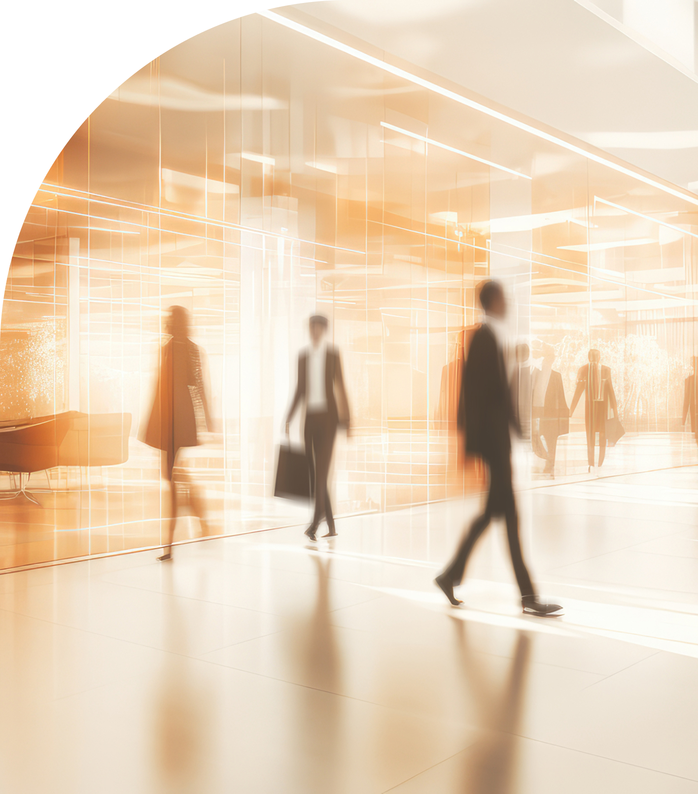 busy employees walking in a corporate building
