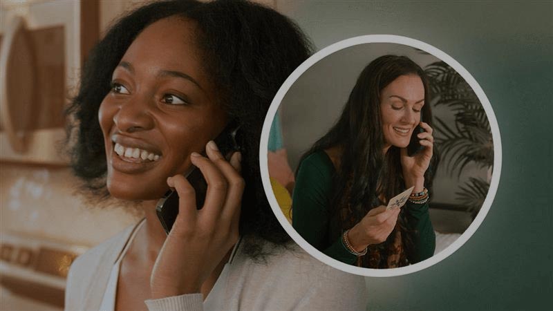 relaxed customer having a psychic reading via phone