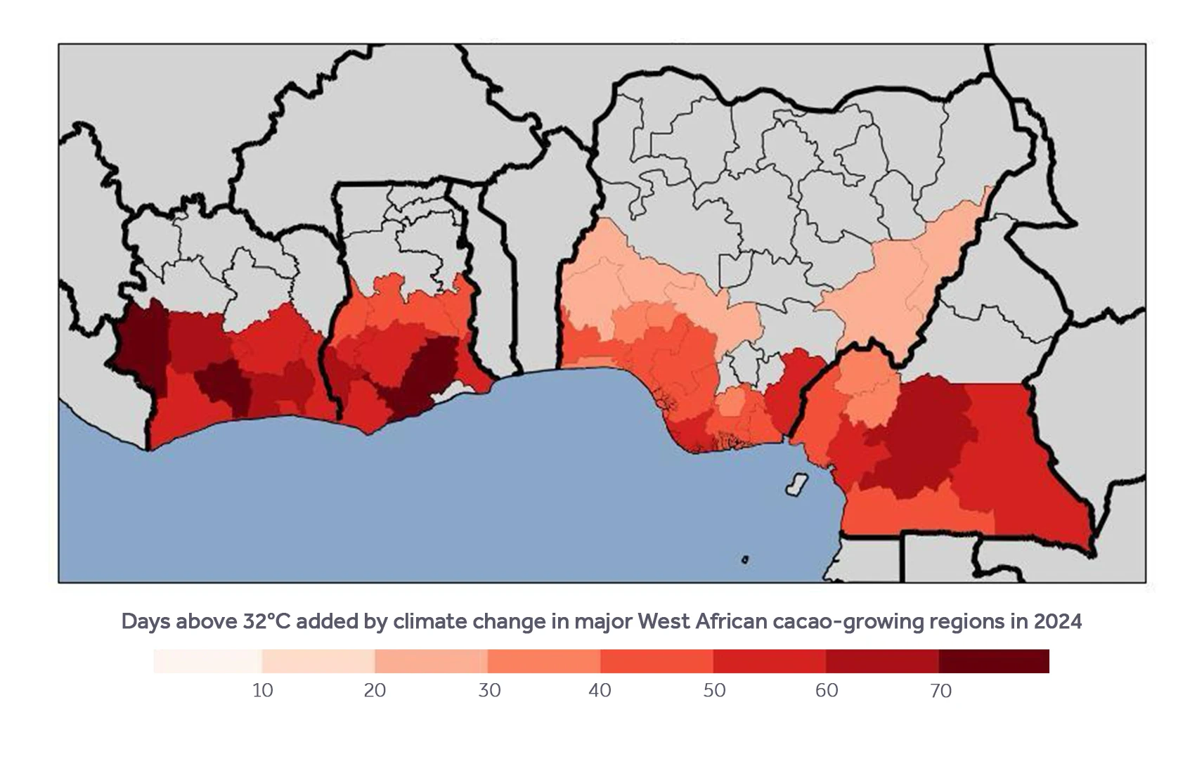 Report image: Climate change is heating up West Africa's cocoa belt (map)