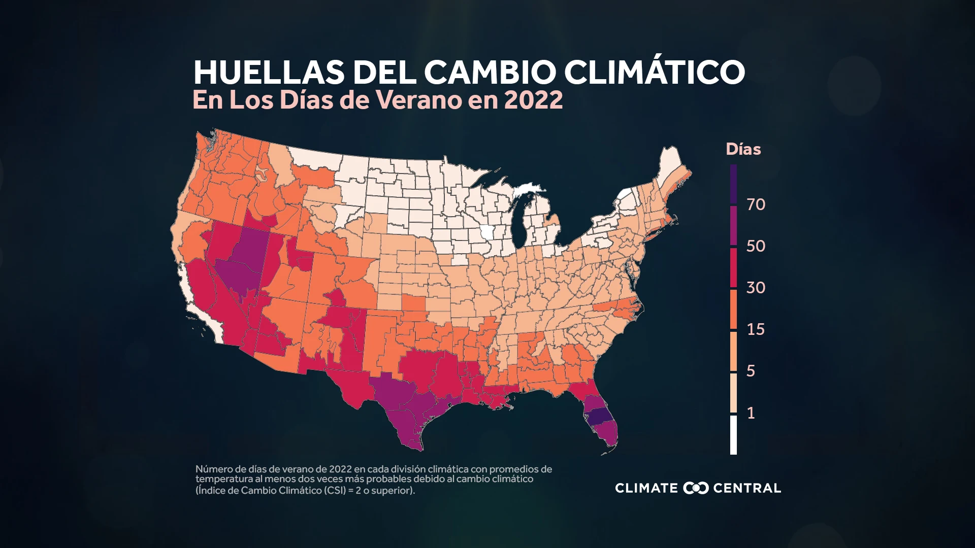CM: Summer 2022 Days with average temperature CSI of 2+ (ES)