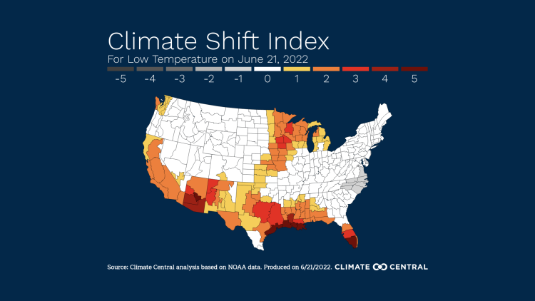 Climate Shift Index - June 21, 2022 lows
