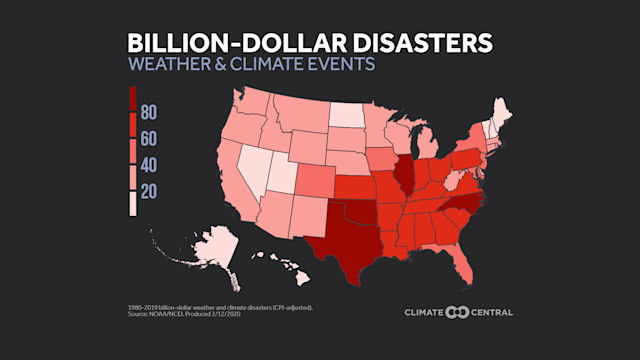 Climate Disaster Map Decades of Disaster Data: Local and National | Climate Central