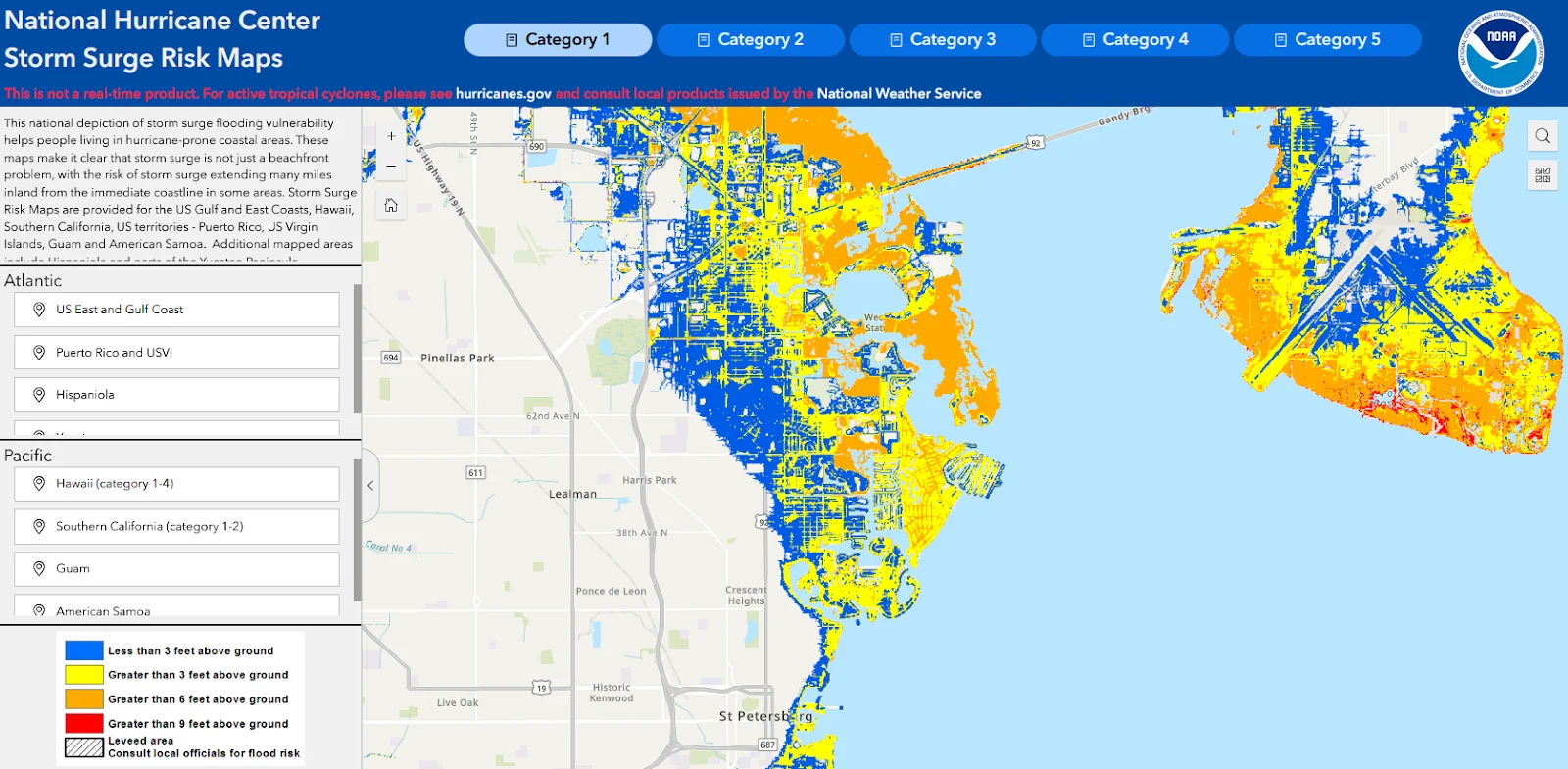 FV: Identify key locations at risk based on official storm surge forecasts