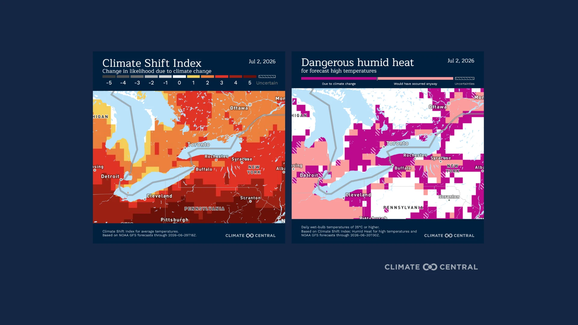 CSI Heat Map and Dangerous Humid Heat Map: Toronto