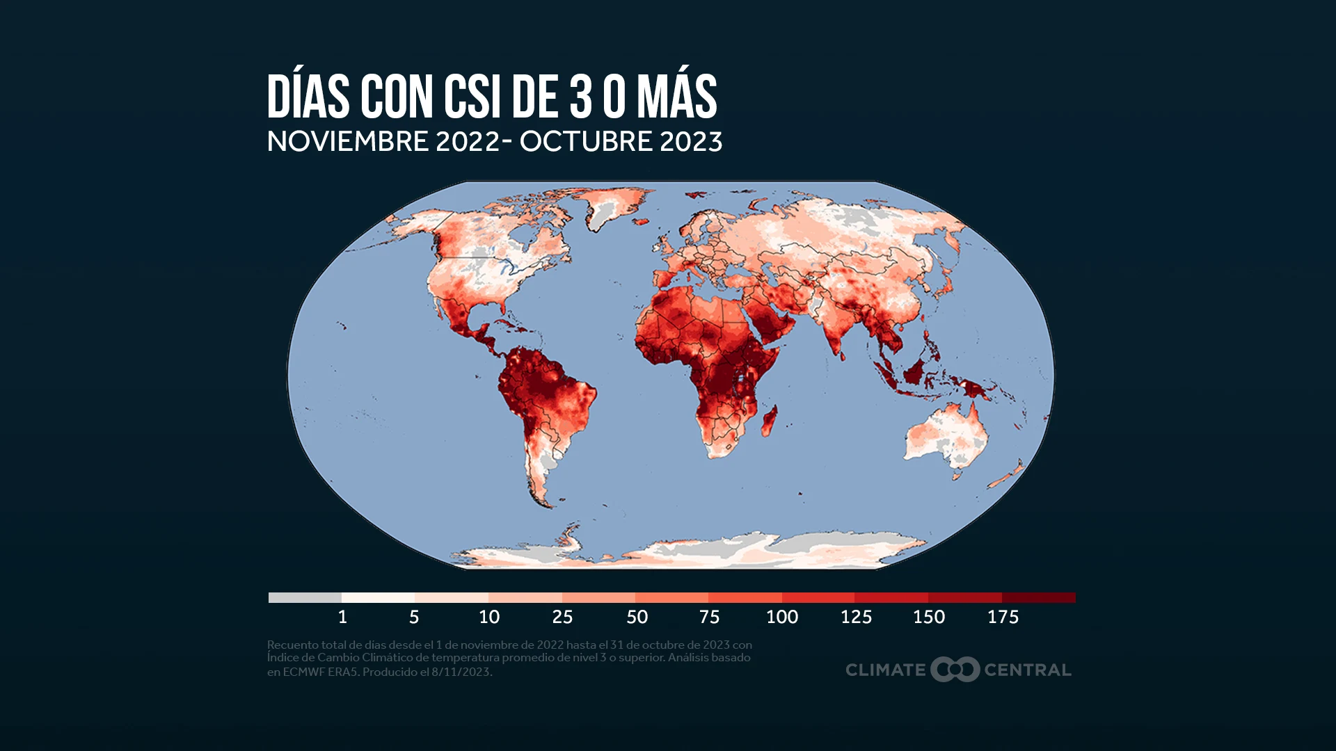 CM: 12 Month Map of Days Above CSI 3 2023 (ES)