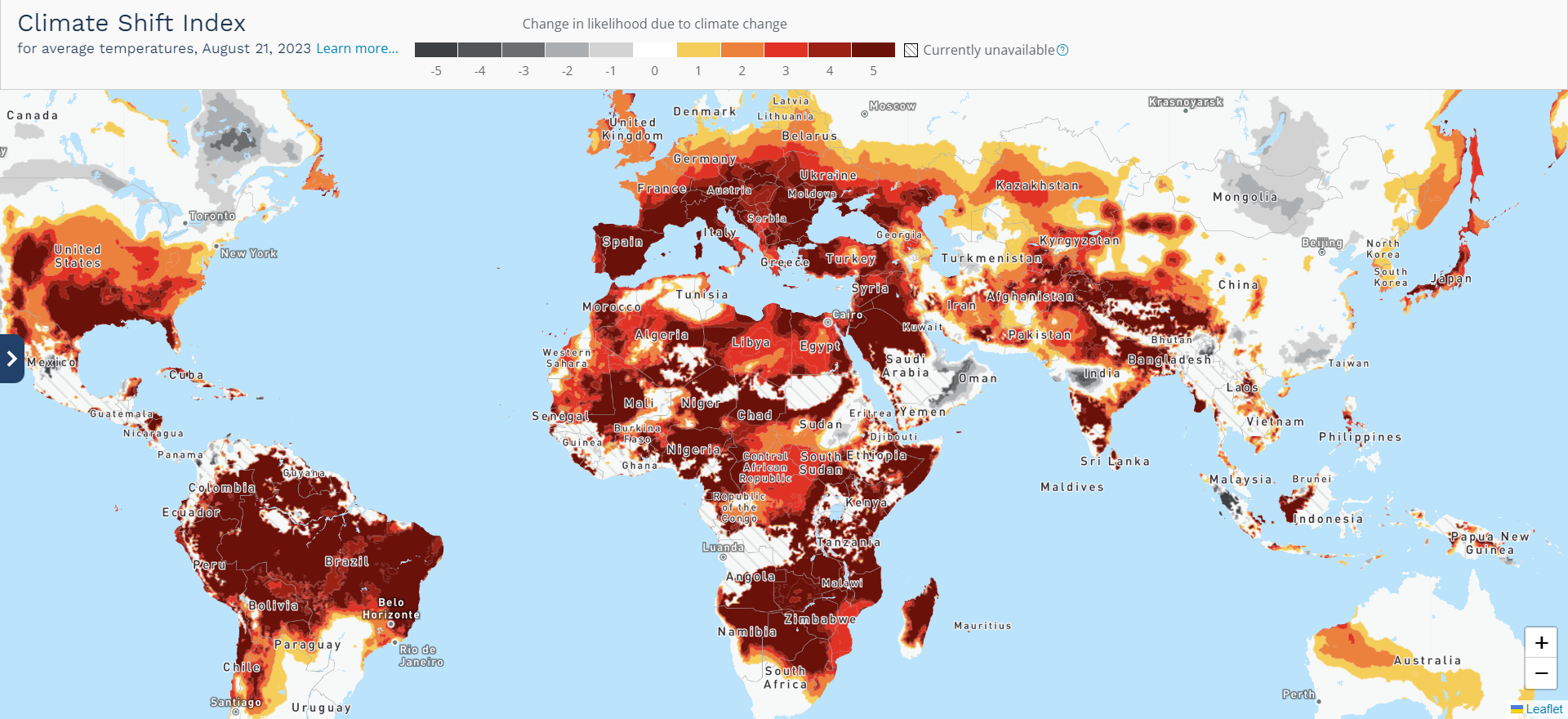 Climate Shift Index: 8-21-2023 global map