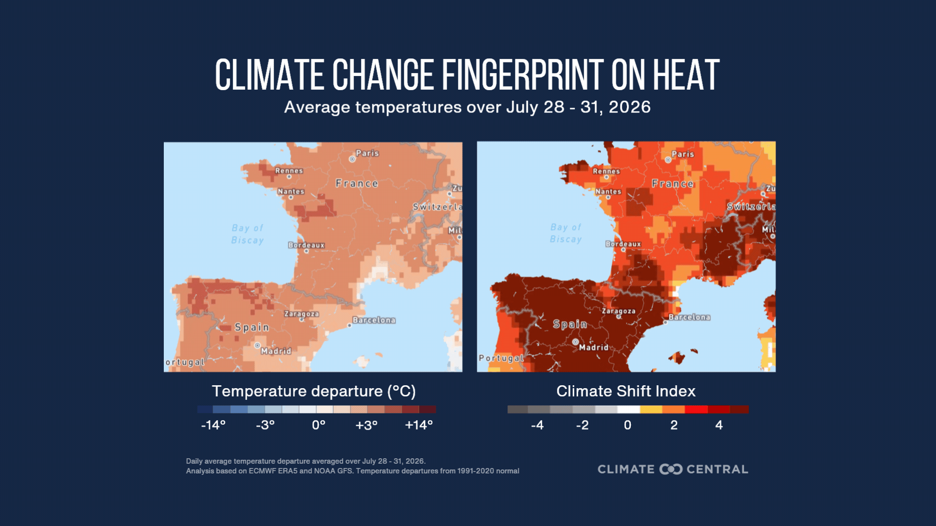 CSI map and temp anom map Europe July 28-31