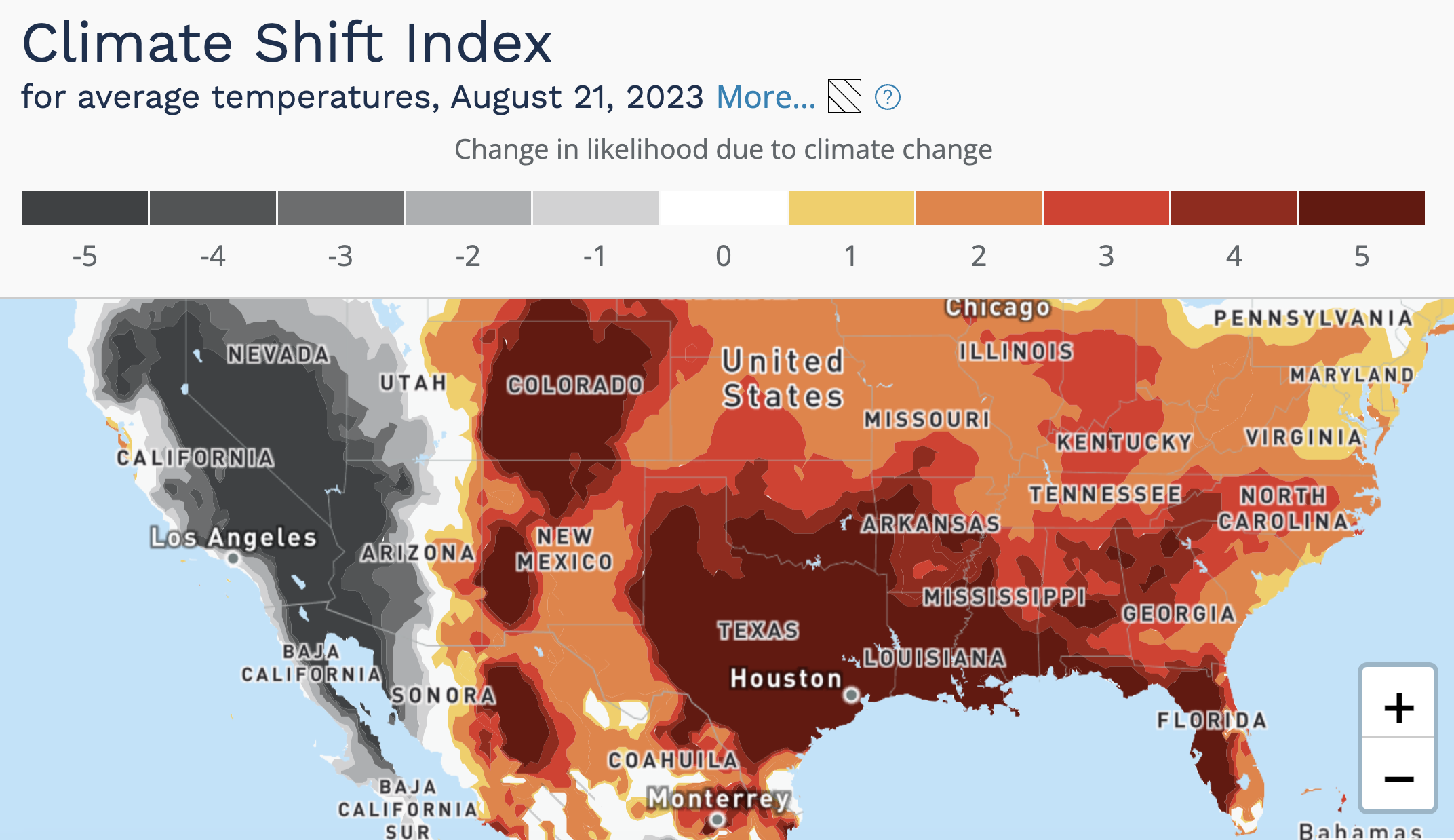 Climate Shift Index Map, 21 August 2023
