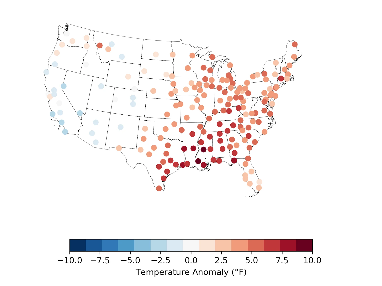 November 2024 US summary temp anomaly map