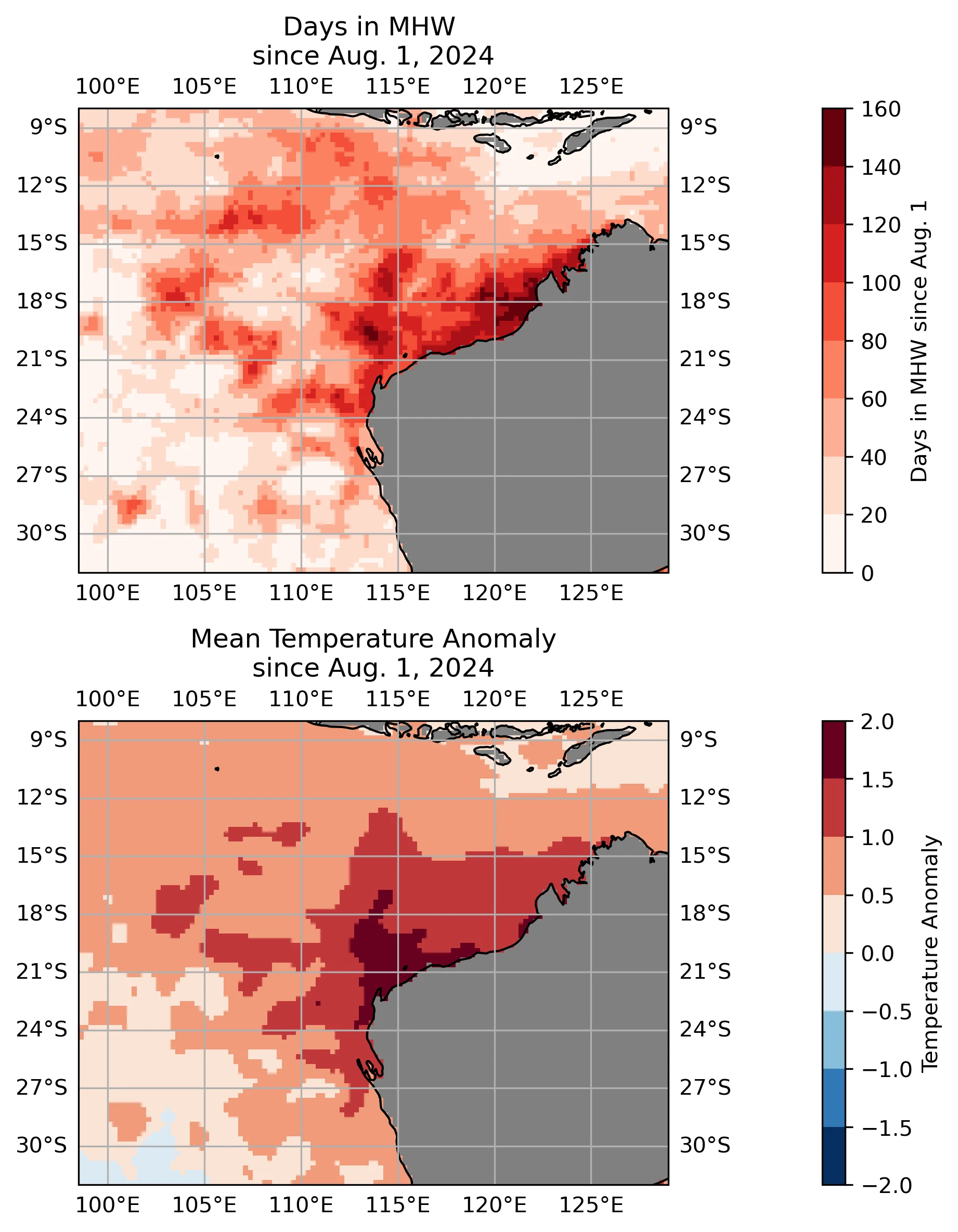 Australia marine heatwave, January 2025, maps