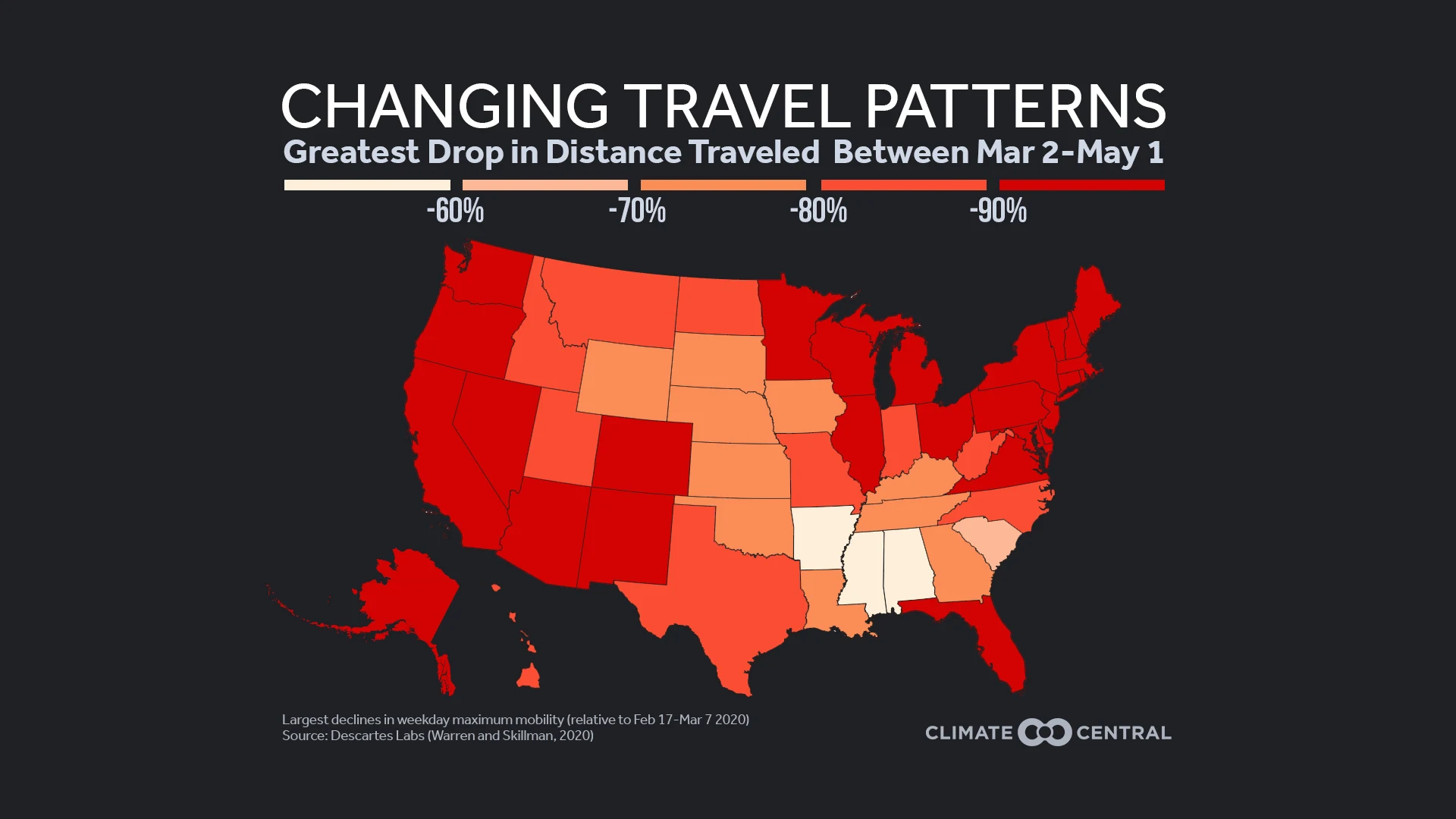 National Map: Maximum Change in Travel Patterns - Travel and Air Pollution During COVID-19