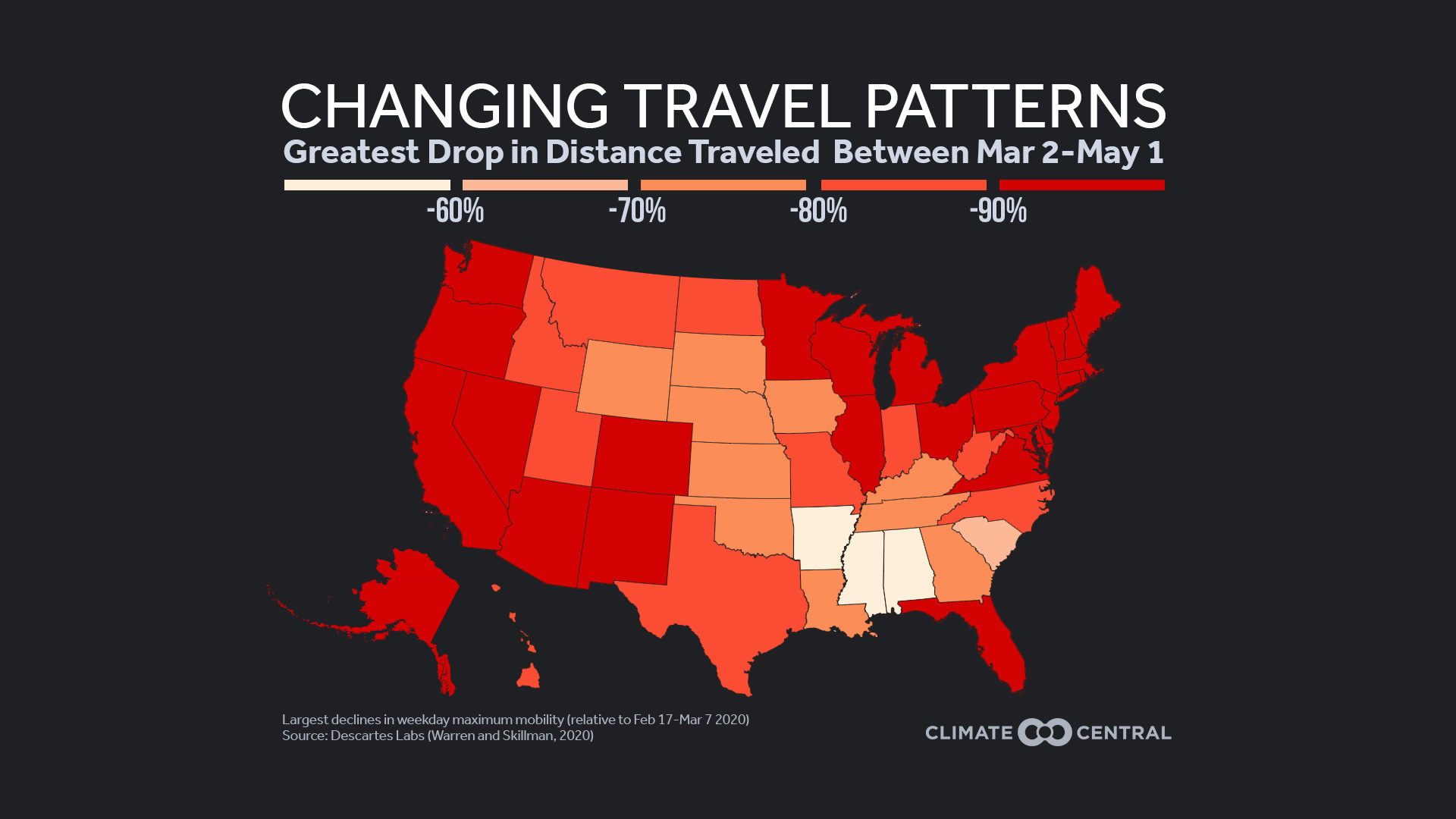 National Map: Maximum Change in Travel Patterns - Travel and Air Pollution During COVID-19