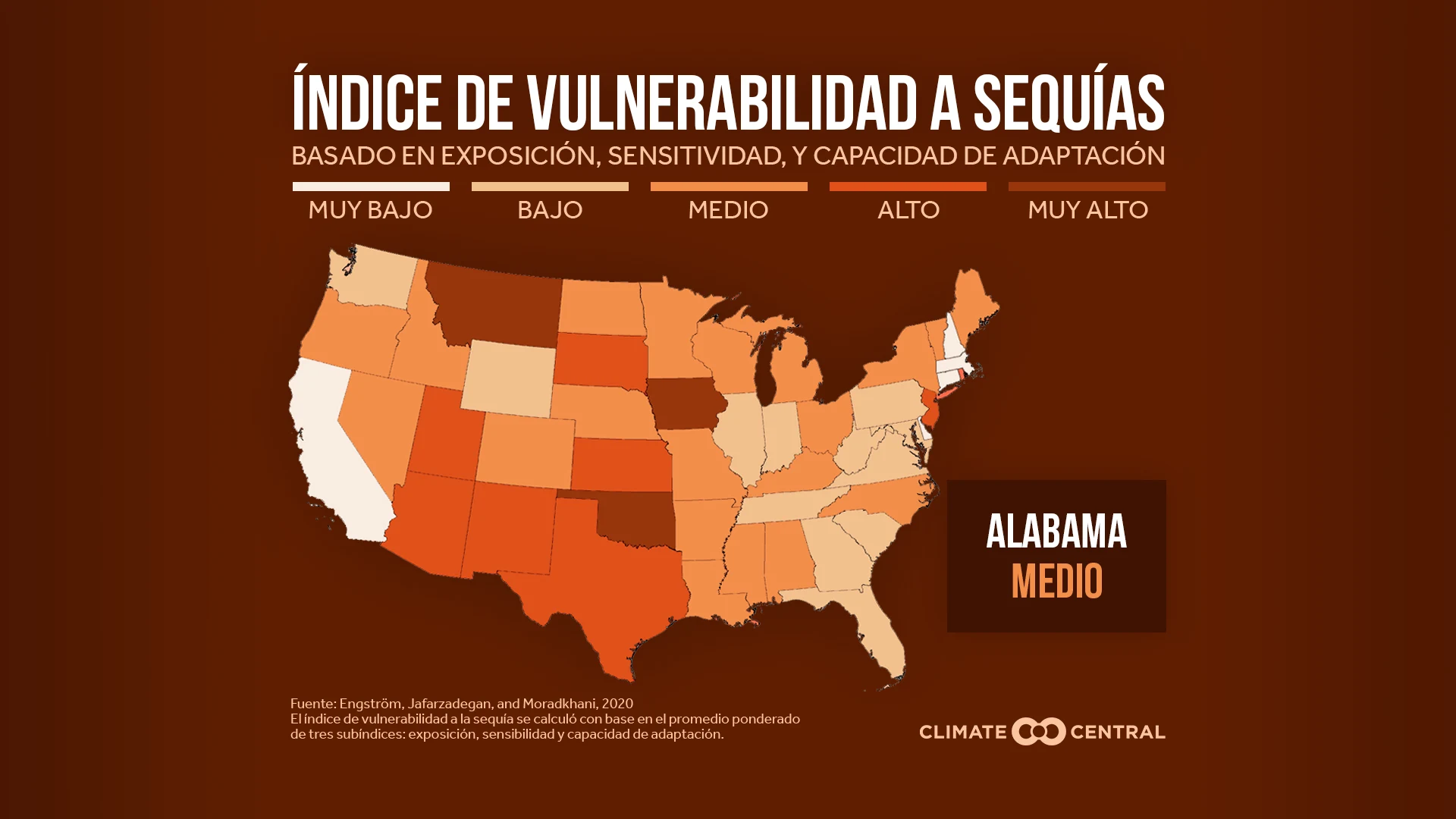 Mapa nacional con clasificación estatal - Vulnerability to Drought