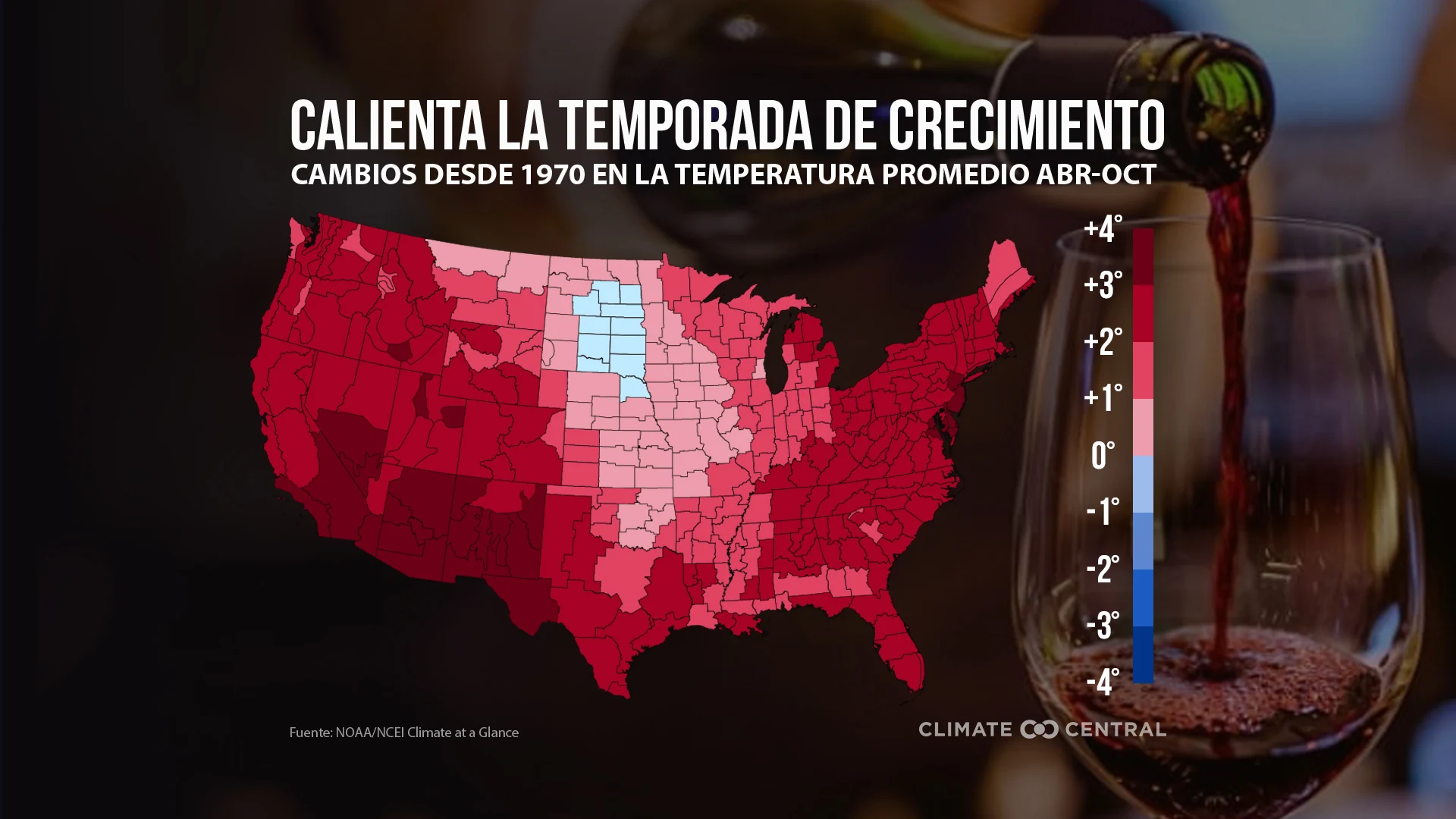 Mapa del calor de la temporada más cálida - Climate Change & Wine