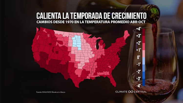 Mapa del calor de la temporada más cálida - Climate Change & Wine