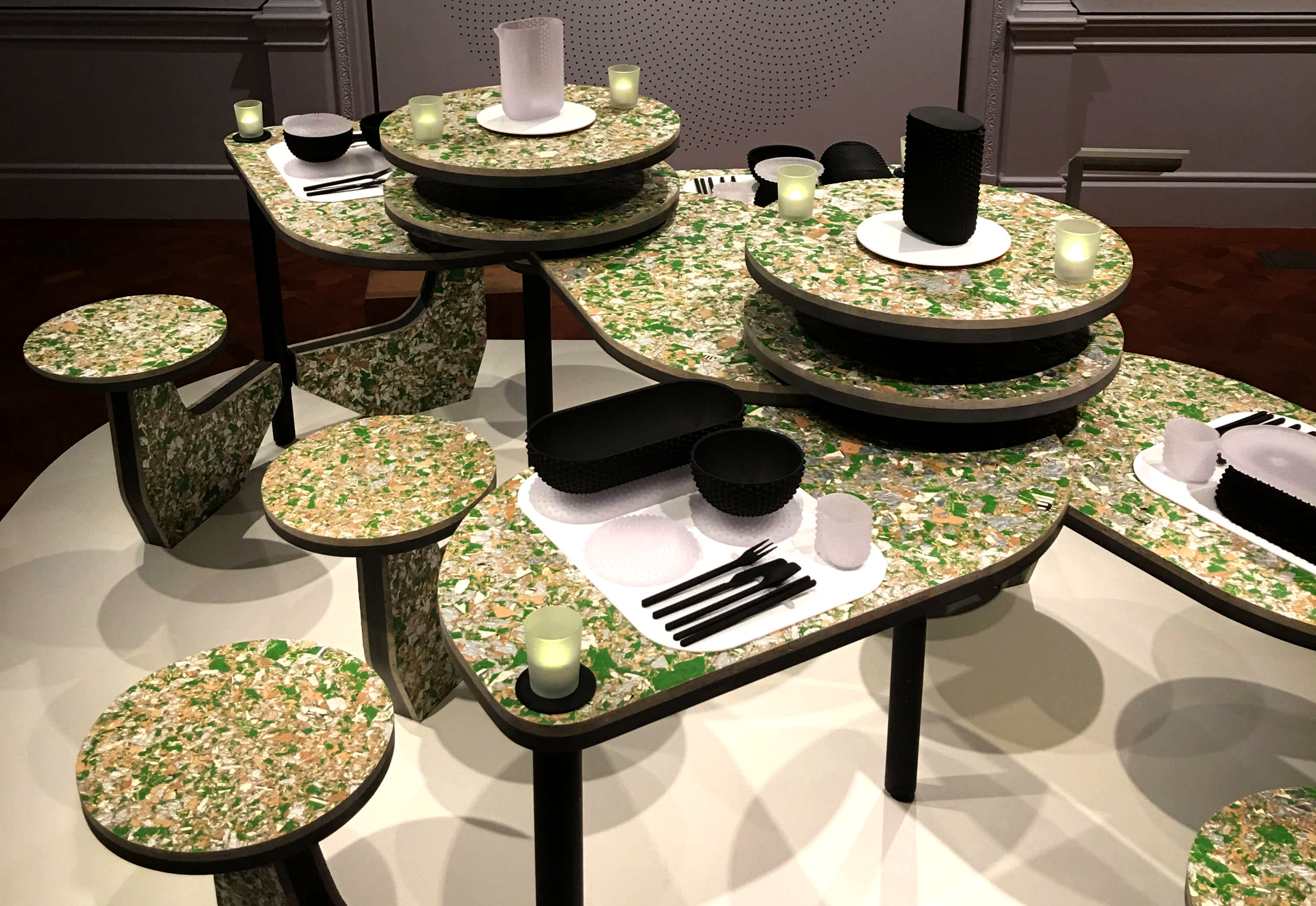 An installation view of Tablescapes designed by Bureau V Architecture with Mary Ping at the Smithsonian Cooper Hewitt Museum in New York, NY.
