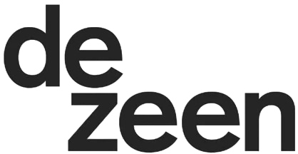Dezeen wordmark in lowercase dark charcoal sans-serif type