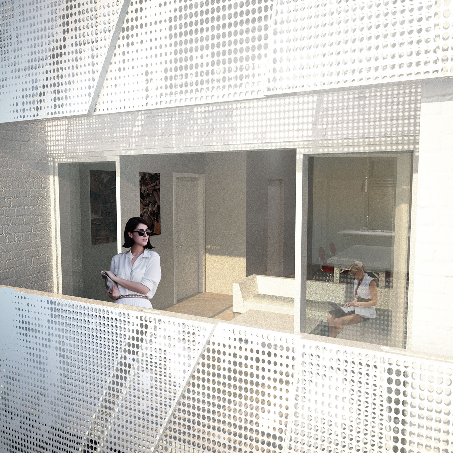 The texture and pattern balcony detail of the multi-family residential building, designed by Bureau V
