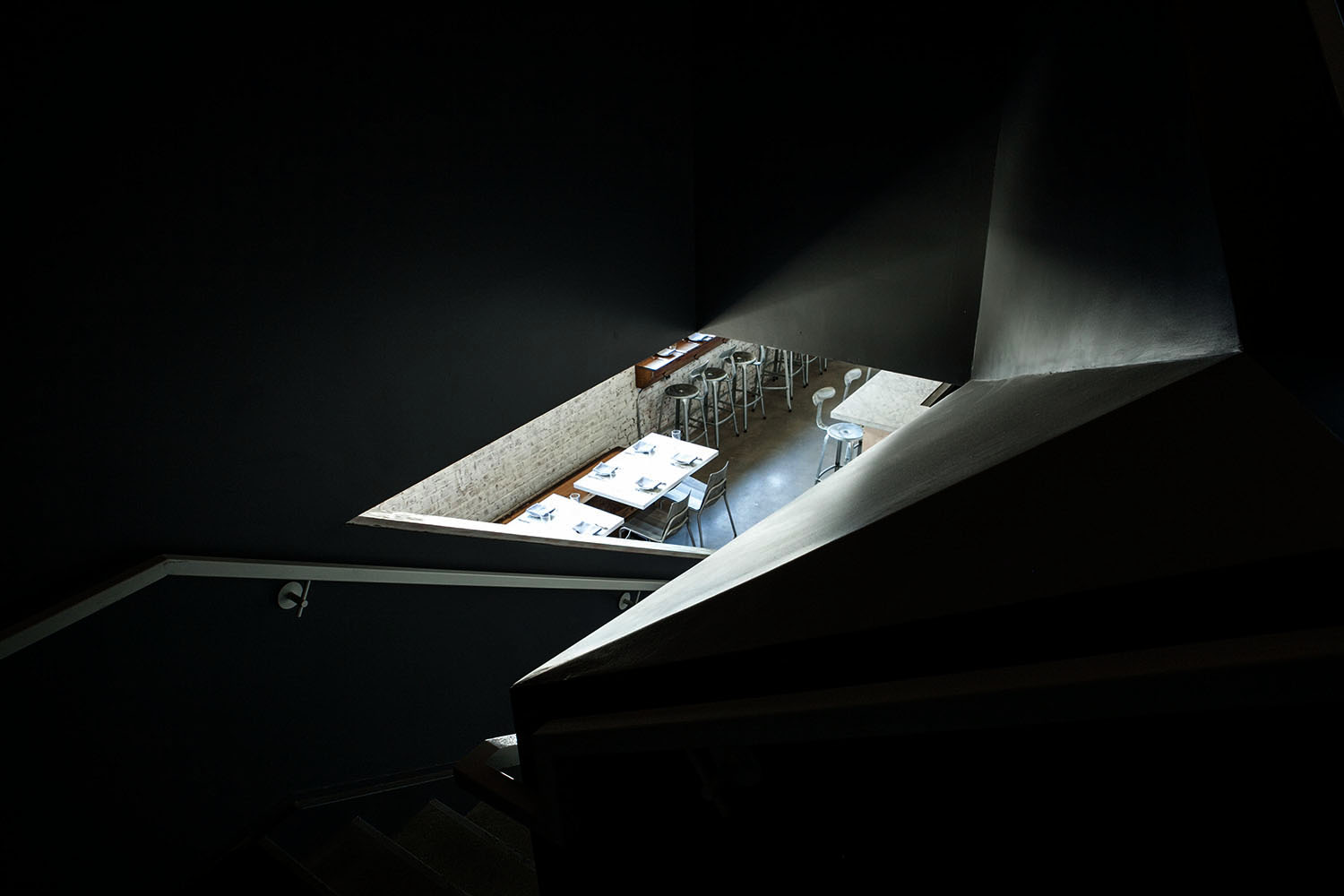 Staircase detail of Rider Restaurant, designed by Bureau V, located in Brooklyn, NY
