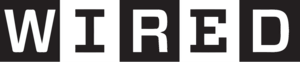 Wired Logo Wired magazine logo in bold white sans-serif letters on alternating black square tiles