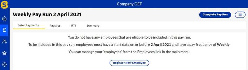 Register a new employee within a pay run.