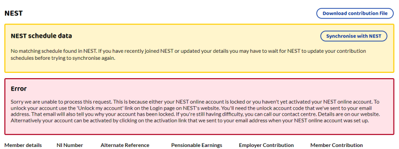 Showing the locked account NEST error