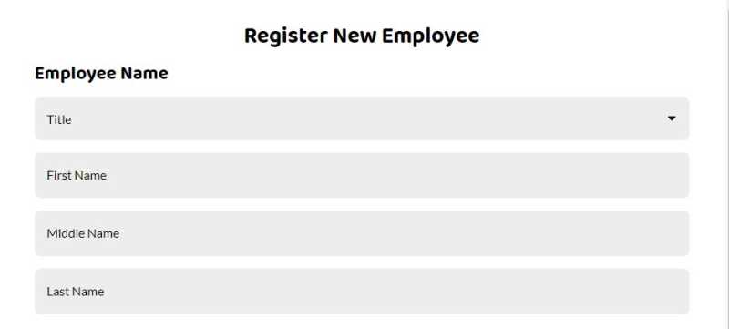 Register a new employee - name section