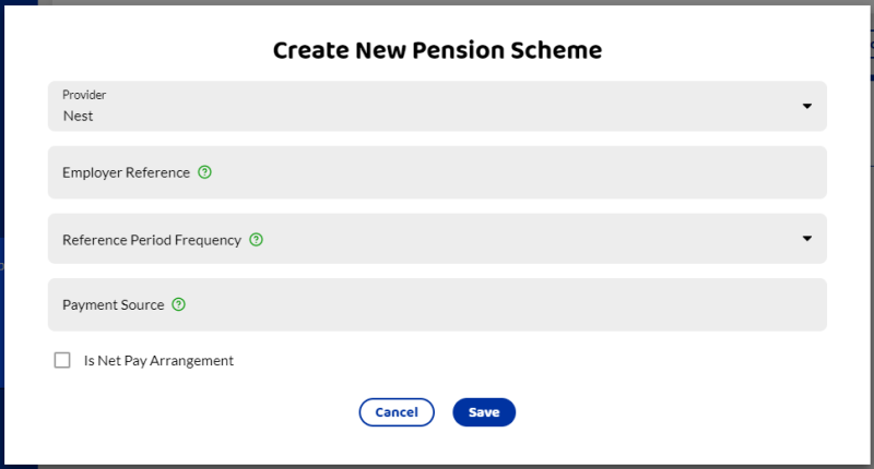 Information needed to set up a NEST pension sheme.