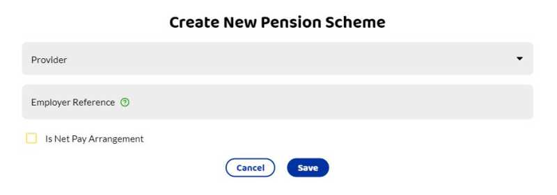 Create new pension scheme screen.