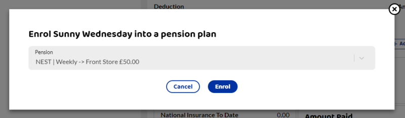 Select the pension plan to enrol the employee