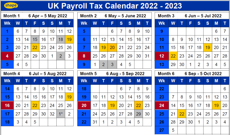 First section of the payroll calendar