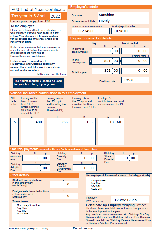 P60 Form Shape Payroll   P60 Sample 