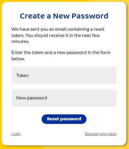 Token and create a new password