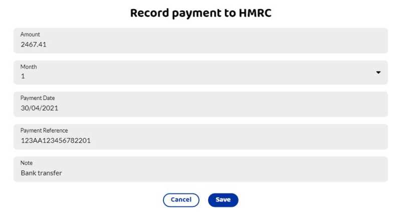 Record the payment to HMRC.