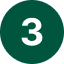 Green circular icon with number 3, representing step three of using your dog insurance like a pro in getting a dog insurance coverage for your pet. 