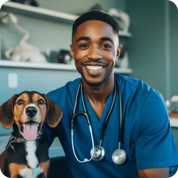 Adorable dog and his vet