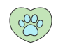 A green heart with a blue pawprint inside