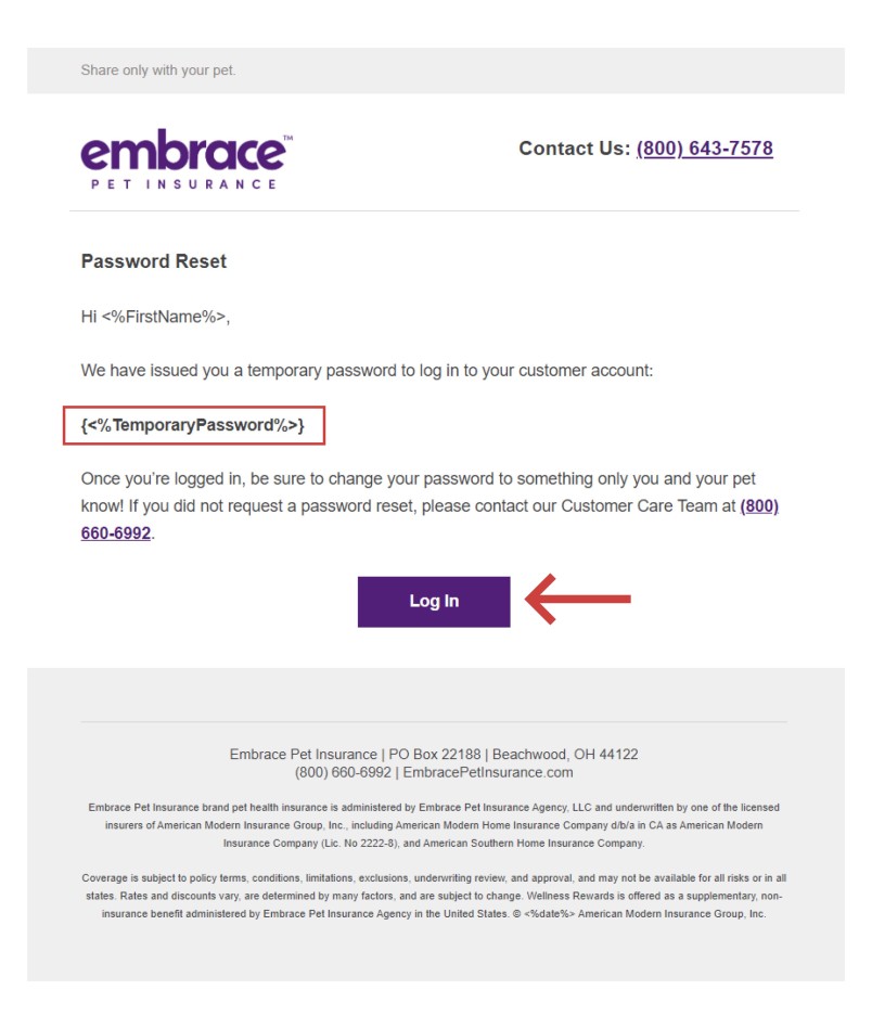 Upon receiving a temporary password via email, select the Log In button