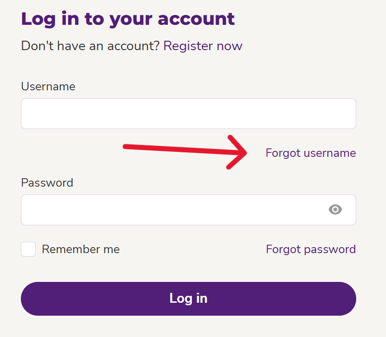Screenshot from the Embrace portal showing the Forgot username link