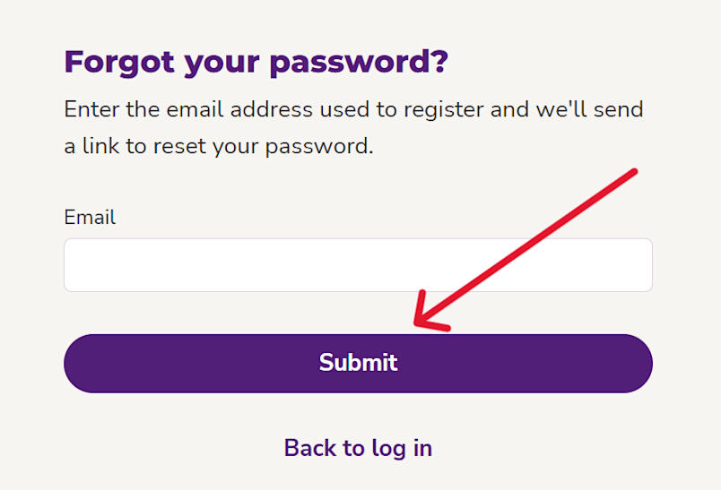 A screenshot from the Embrace portal showing the submit button on the forgot password form