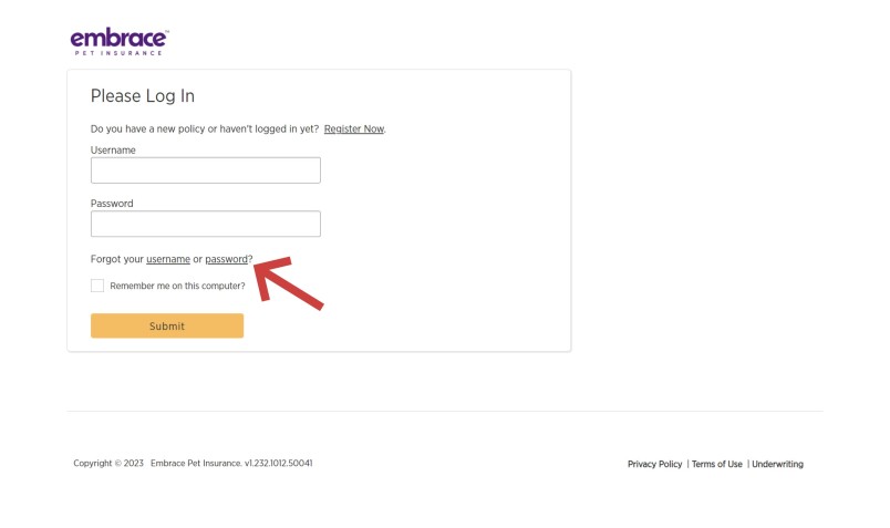 Step 1 on how to reset password in MyEmbrace is select Forgot Password