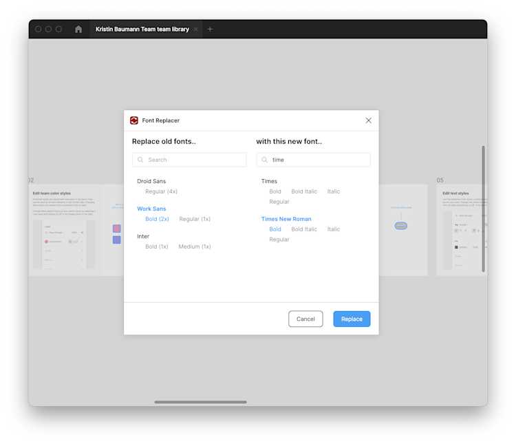 Plugin view with selected fonts