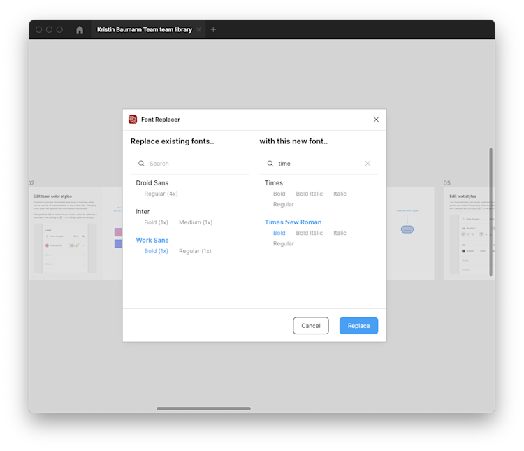 Plugin view with selected fonts