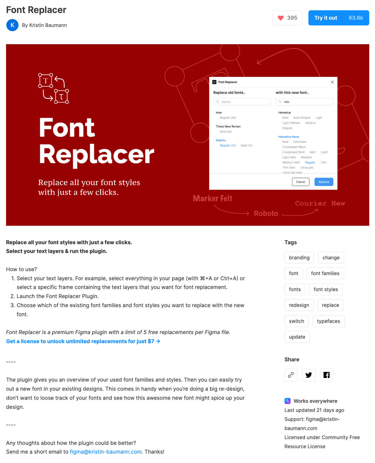The plugin's community page within Figma
