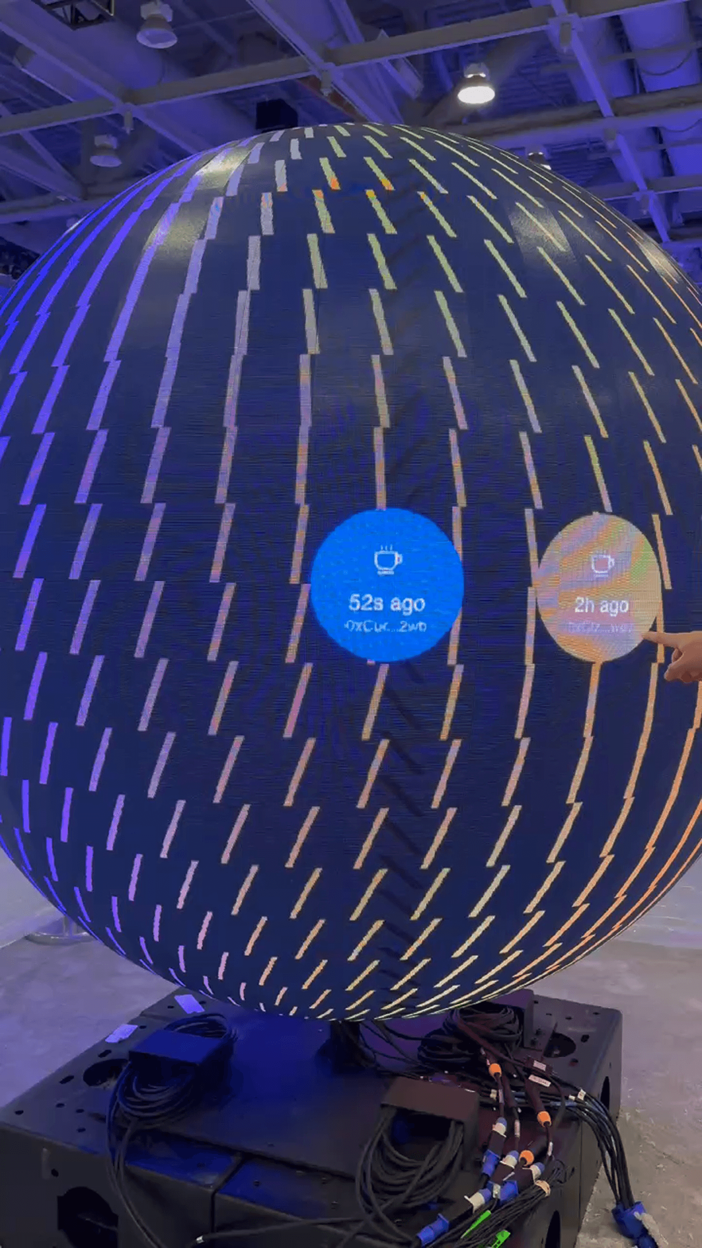 Close-up photo of the real-time transactions for coffee purchases with stablecoins (during conference setup)