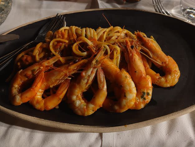 Spaghetti mit große Garnelen